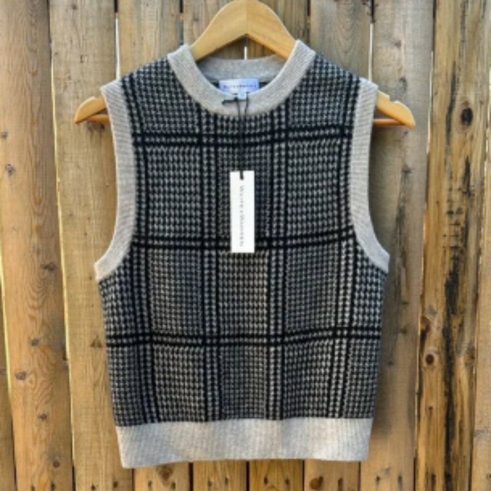 White + Warren Houndstooth Sweater in Black and Beige NWT